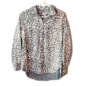 MERONA 100%cotton pullover with buttons, gray&white pattern.